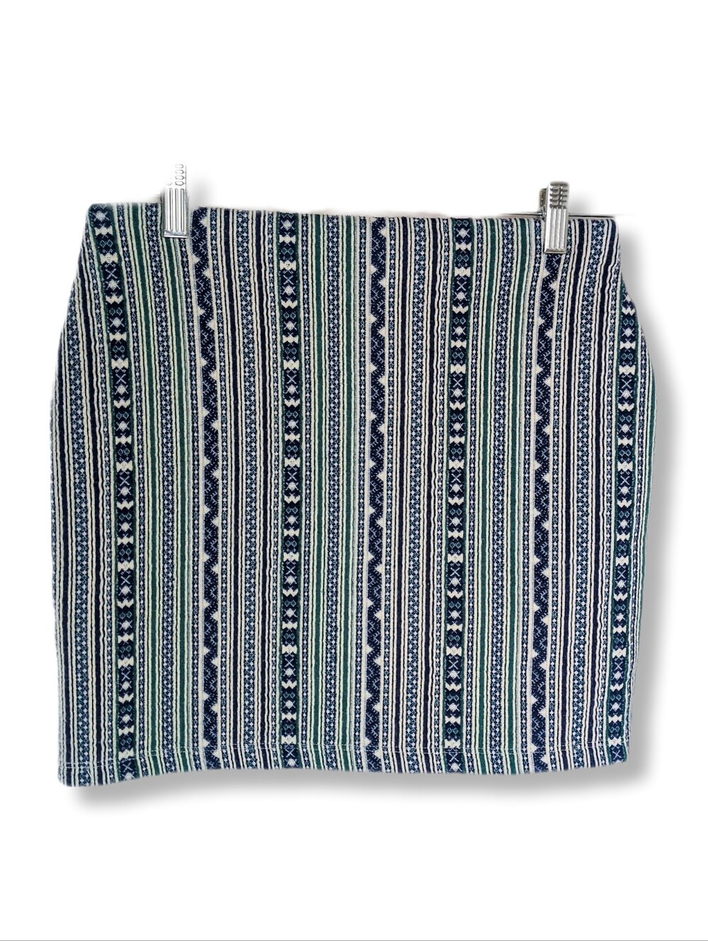 Zara Aztec Geometric Striped Mini Skirt Navy Green Cream Size S